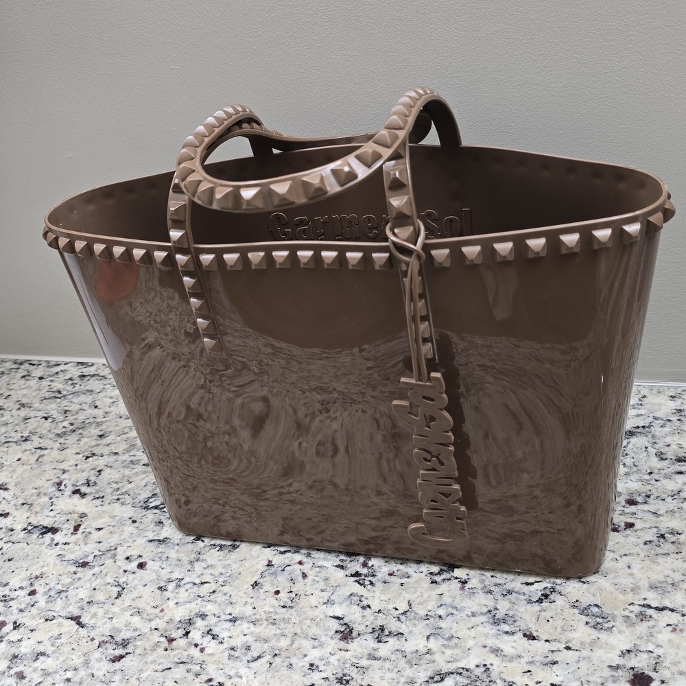 Carmen Sol Angelica Large Brown Tote Jelly Studded PVC Tote Bag. - Picture 13 of 16